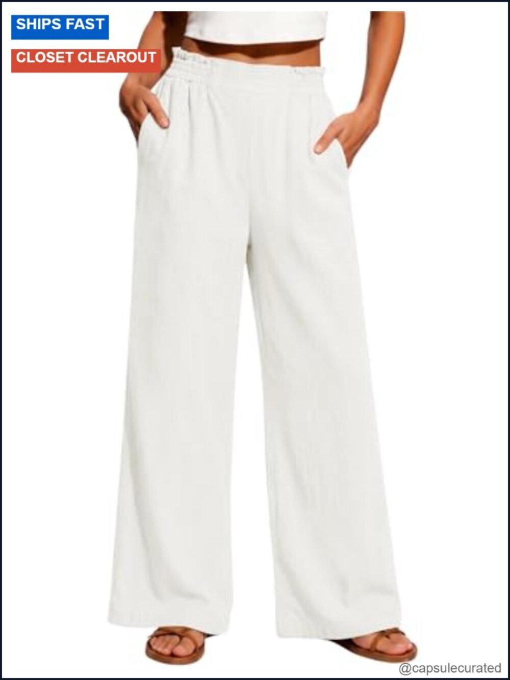 Linen Blend Wide Leg Palazzo Pants Flowy Trousers with Pockets